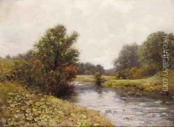 River In Autumn (#) The Bridge Over The Shallows Oil Painting - Joseph Henderson