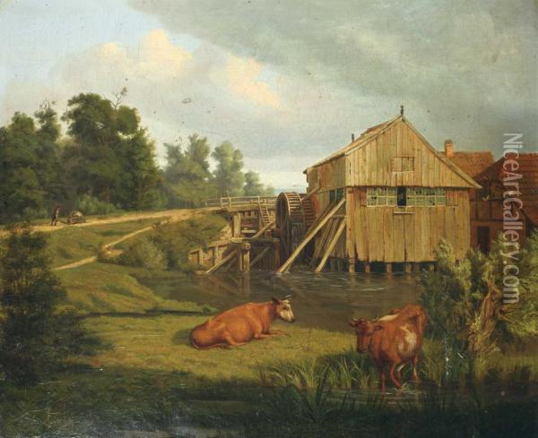 Landschaft Mit Muhle. Oil Painting - Georg Wilhelm Issel