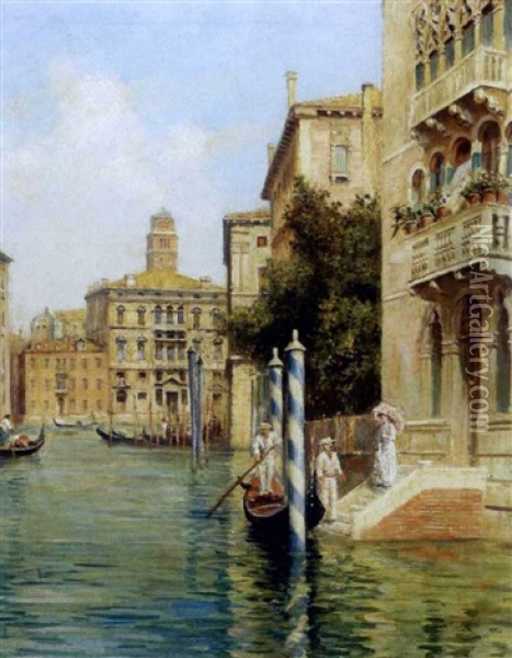 Lovers Meeting On A Venetian Canal Oil Painting - Arthur Trevor Haddon