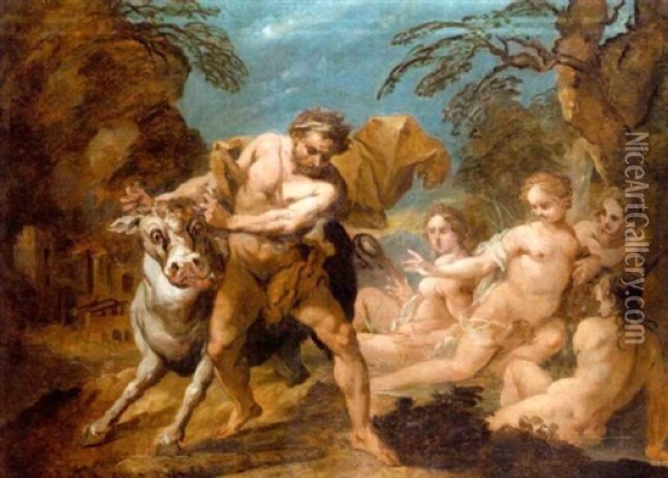 Hercules Wrestling With Achelous Oil Painting - Etienne Jeaurat