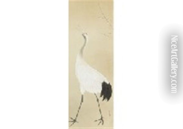 Crying Crane Oil Painting - Bakusen Tsuchida