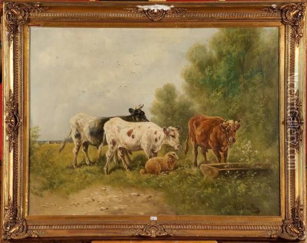 Vaches Et Mouton A L'abreuvoir Oil Painting - Paul Schouten