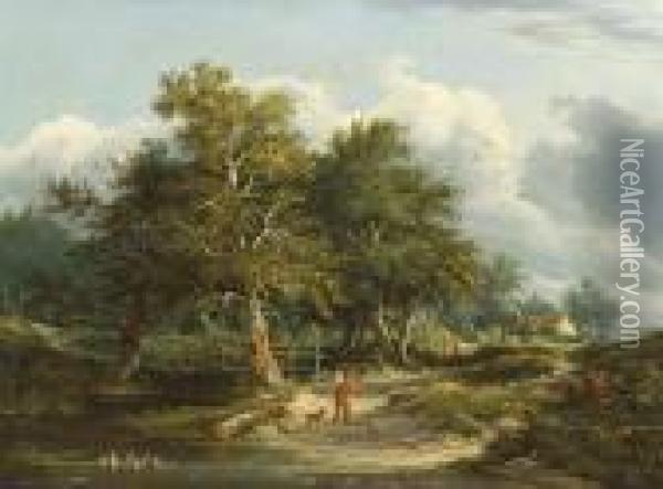 A Man And His Dog In A Landscape Oil Painting - Edward Jr Williams