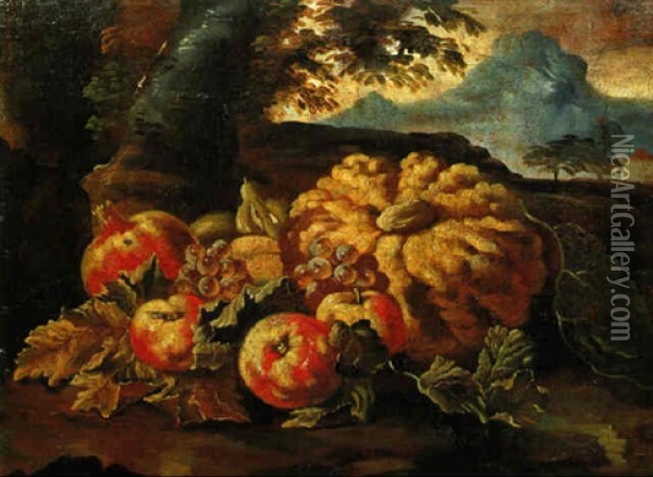 Natura Morta Con Frutti, Fruchtestilleben Oil Painting - Giovanni Paolo Castelli (lo Spadino)