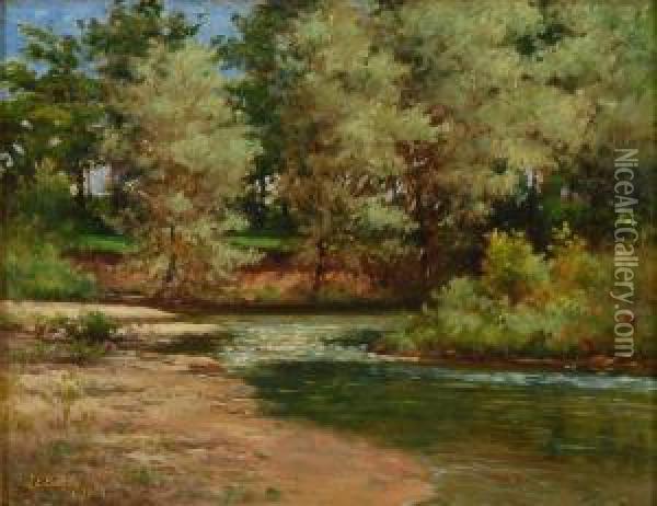A Bend In The Creek. Oil Painting - John Elwood Bundy
