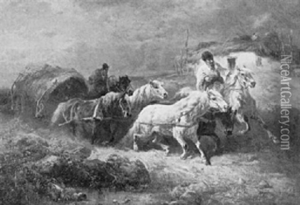 Pferdegespann In Der Walachei Oil Painting - Adolf Schreyer