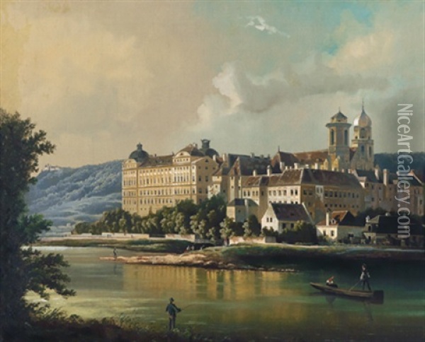 Blick Auf Klosterneuburg Und Kahlenberg Oil Painting - Johann Wilhelm Jankowski