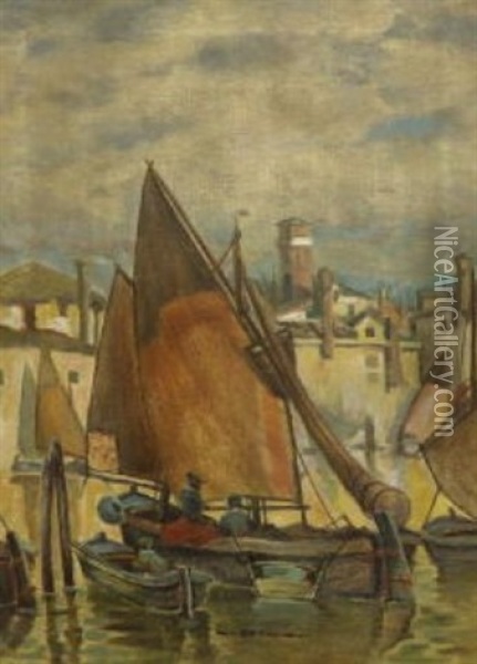 Fischerboote Im Hafen Oil Painting - Ludwig Dill
