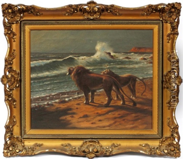 Lions At The Sea Oil Painting - Astley David Middleton Cooper