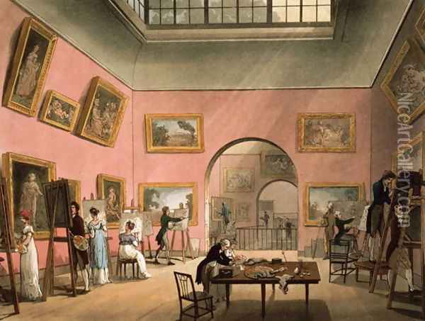 British Institution, Pall Mall, from Ackermanns Microcosm of London Oil Painting - T. Rowlandson & A.C. Pugin