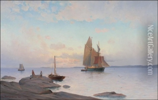 Kalastajia Rannalla Oil Painting - Ludvig Otto Richarde