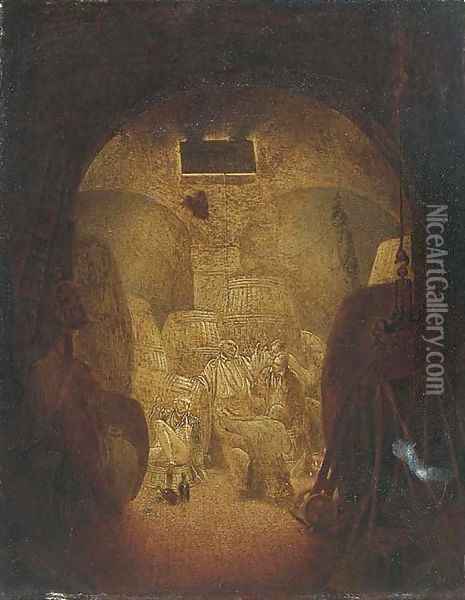 Drunken sailors in a wine cellar, shaded as a skull Oil Painting - Condy, Nicholas Matthews