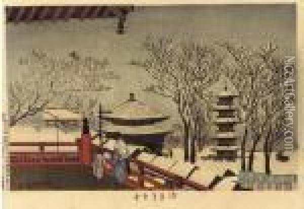 Ueno Toshogu Sekisetsu No Zu (piles Of Snow, Toshogu Shrine, Ueno) Oil Painting - Kobayashi Kiyochika