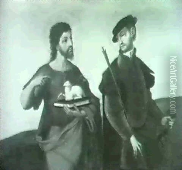 Saints Sebastian And John The Baptist Oil Painting - Juan Correa de Vivar