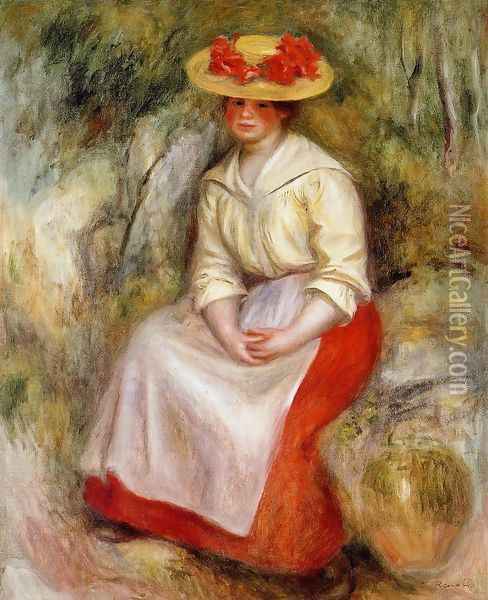 Gabrielle In A Straw Hat Oil Painting - Pierre Auguste Renoir
