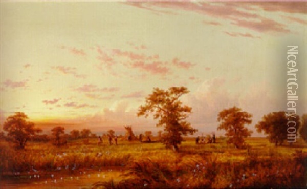 An Indian Encampment Oil Painting - Charles Lanman
