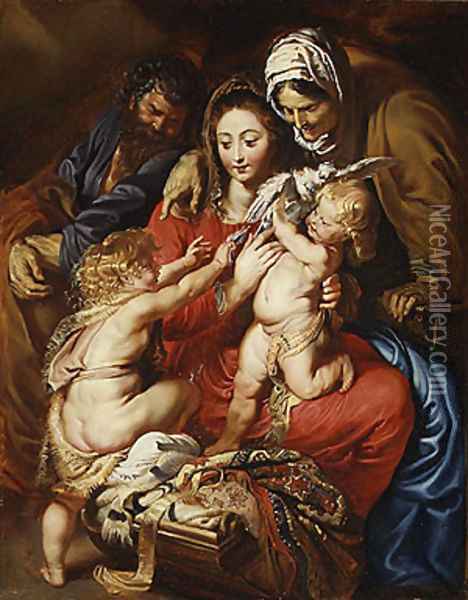 The Holy Family with Saint Elizabeth Saint John and a Dove Oil Painting - Peter Paul Rubens