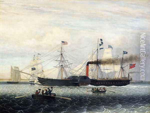 The Britannia Entering Boston Harbor Oil Painting - Fitz Hugh Lane