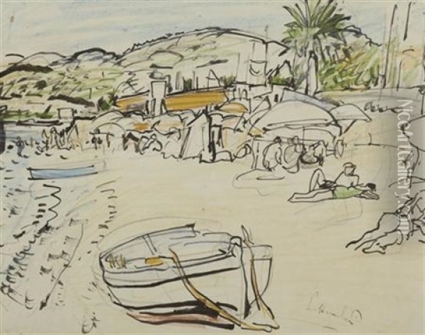 On The Beach South Of France Oil Painting - Leslie Hunter