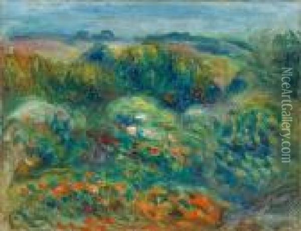 Site Montagneux, Arbustes Et Fleurs Oil Painting - Pierre Auguste Renoir