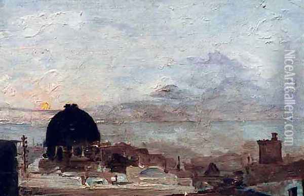 View of Naples Oil Painting - Antonio Mancini