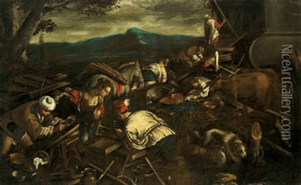 La Costruzione Dell'arca Di Noe Oil Painting - Francesco Bassano the Younger