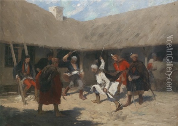Schaukampf Der Kosaken Oil Painting - Isidore Alexandre Augustin Pils