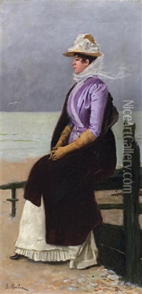 Elegante Dame, Am Strand Sitzend Oil Painting - Paul Emile Antony Morlon