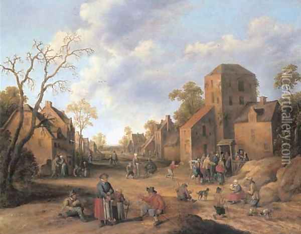 A village scene with figures and beggars Oil Painting - Joost Cornelisz. Droochsloot