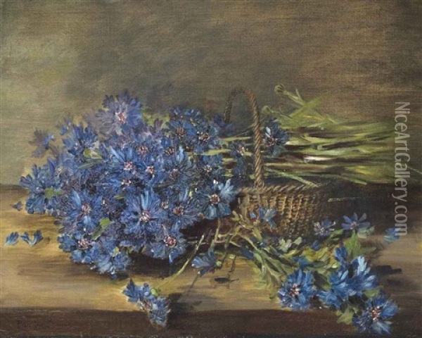 Cornflowers In A Basket Oil Painting - Pauline Jamar