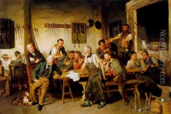 Ausgleichungsversuch Streikender Arbeiter Oil Painting - Sigismund Pollak