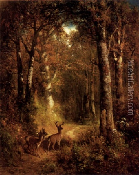 Deer Trail Oil Painting - Thomas Hill