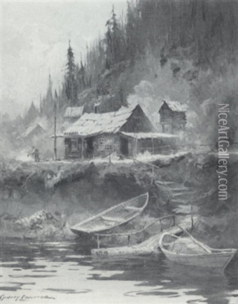 Whiskey Creek Road House, Yukon River, Alaska Oil Painting - Sydney Mortimer Laurence