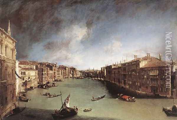 Grand Canal Looking Northeast From Palazo Balbi Toward The Rialto Bridge Oil Painting - (Giovanni Antonio Canal) Canaletto