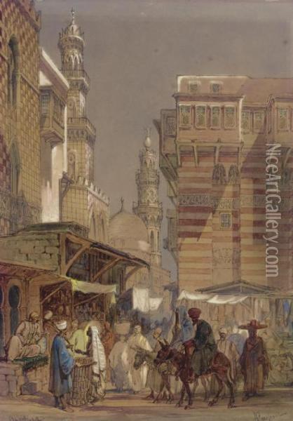 Market Day On The Mu'izz Id-din Li-lah, Old Cairo Oil Painting - Amadeo Preziosi