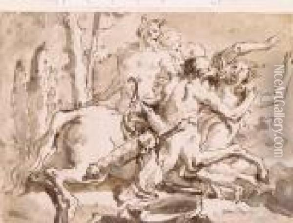 Nessus And Deianeira, With A Satyr And Another Figure Oil Painting - Giovanni Domenico Tiepolo