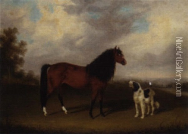 A Grey With A Dog In A Parkland Oil Painting - Edmund Bristow