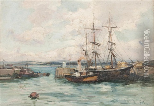An East Coast Harbour Oil Painting - Joseph Milne