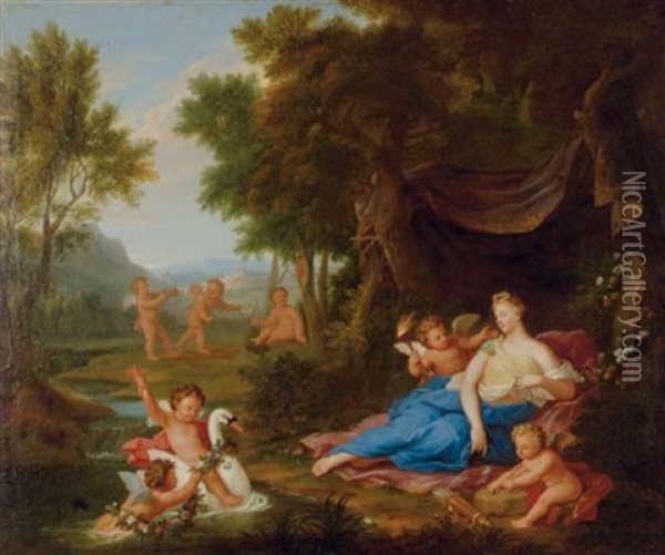 Venus With Attendant Putti In A Wooded Landscape Oil Painting - Louis de Boulogne the Younger