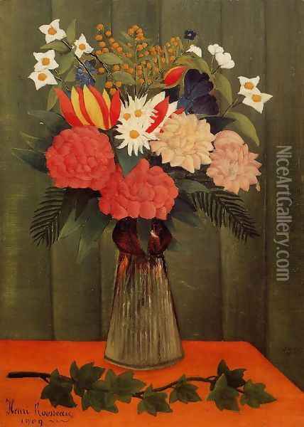 Bouquet Of Flowers With An Ivy Branch Oil Painting - Henri Julien Rousseau