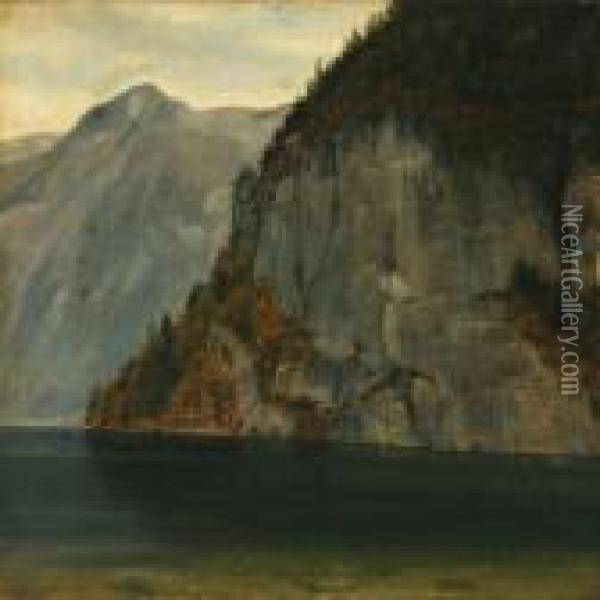 View From Konigsee,tyrol Oil Painting - F. C. Kiaerskou