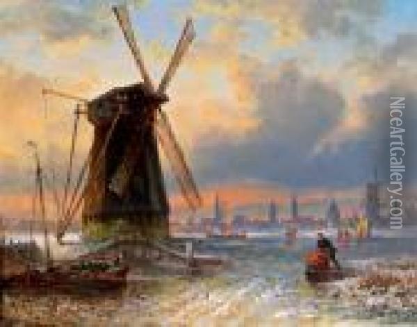 Mulino Ad Acqua Olandese Nei Pressi Di Rotterdam Oil Painting - Elias Pieter van Bommel