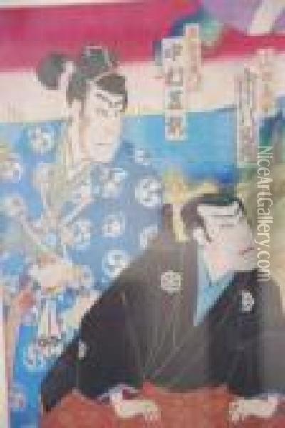Actors As Samuraicoloured Oil Painting - Kunisada