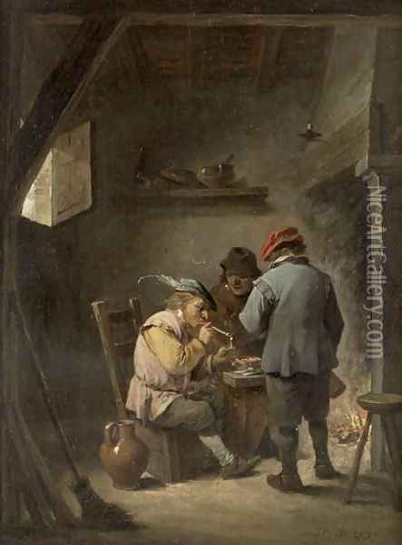 Peasants by an Inn Fire Oil Painting - David The Younger Teniers