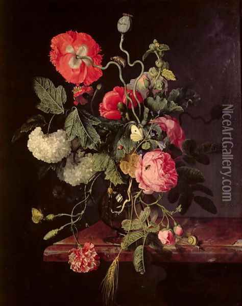 Flowers in a Glass Vase, 1667 Oil Painting - Jacob van Walscapelle