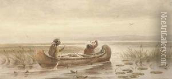 Indians Paddling A Canoe Oil Painting - Frederick Arthur Verner