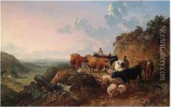 Droving The Cattle Home Oil Painting - John Dearman Birchall