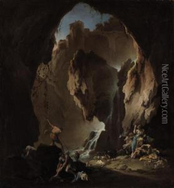 Shepherds In A Grotto Oil Painting - Alessandro Magnasco