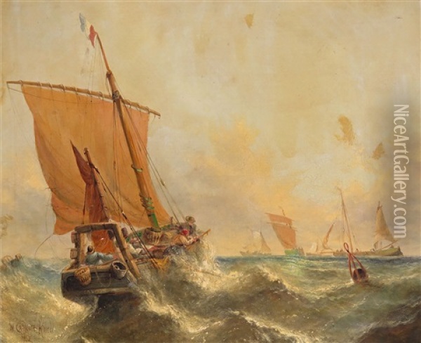 The Dutch Fishing Boat Calais At Sea Signed And Dated 1862 Oil On Canvas 51 X 61cm; 20 X 24in General Condition Report Unlined Oil Painting - William Callcott Knell