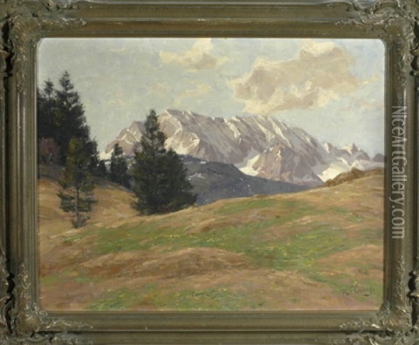 Alp Mit Tannen Im Fruhjahr Und Blick Auf Das Wettersteingebirge Oil Painting - Robert Franz Curry